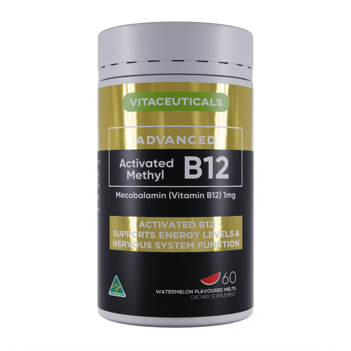 Advanced Activated Methyl B12 – supplement bottle – front view | Vitaceuticals