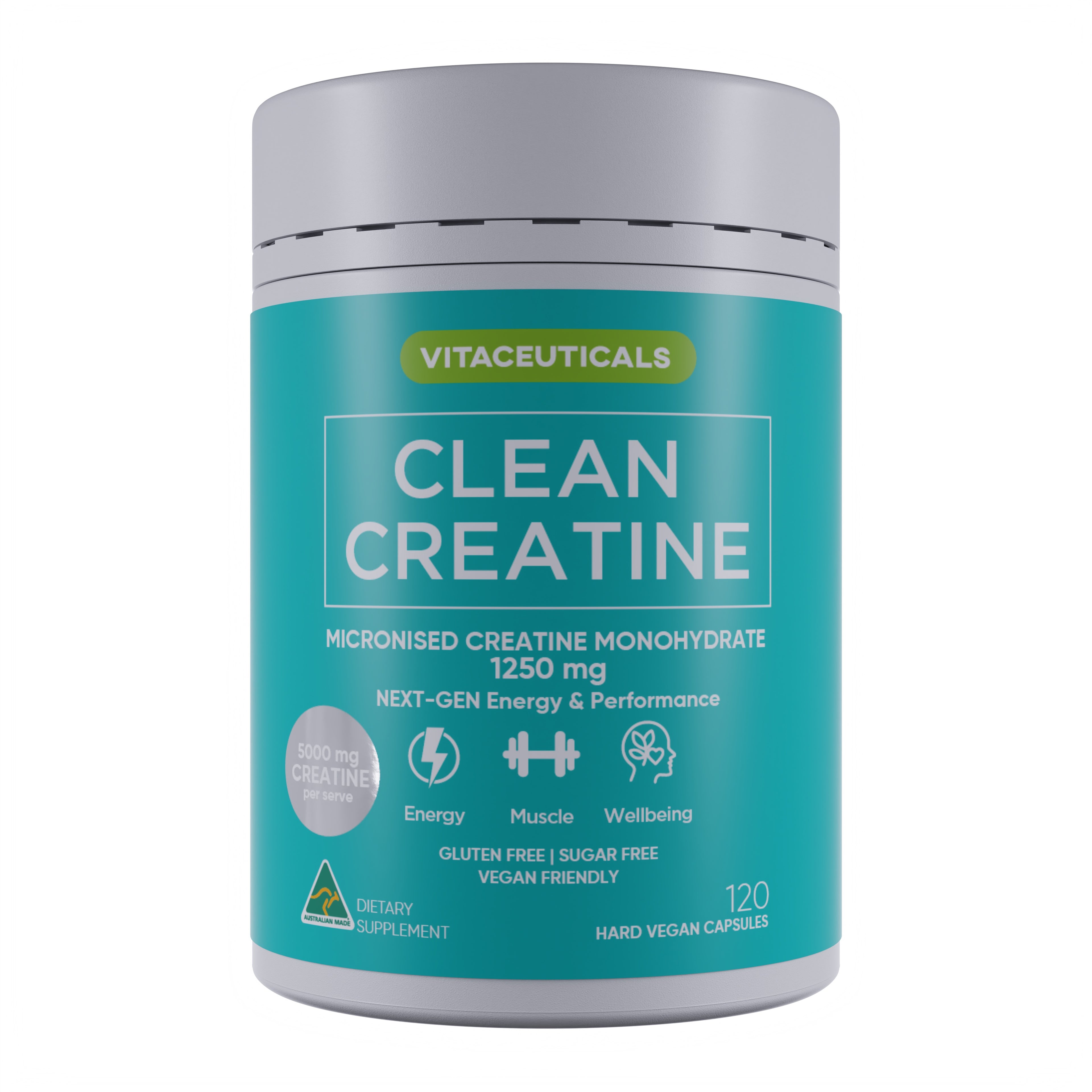 Clean Creatine – supplement bottle – front view | Vitaceuticals