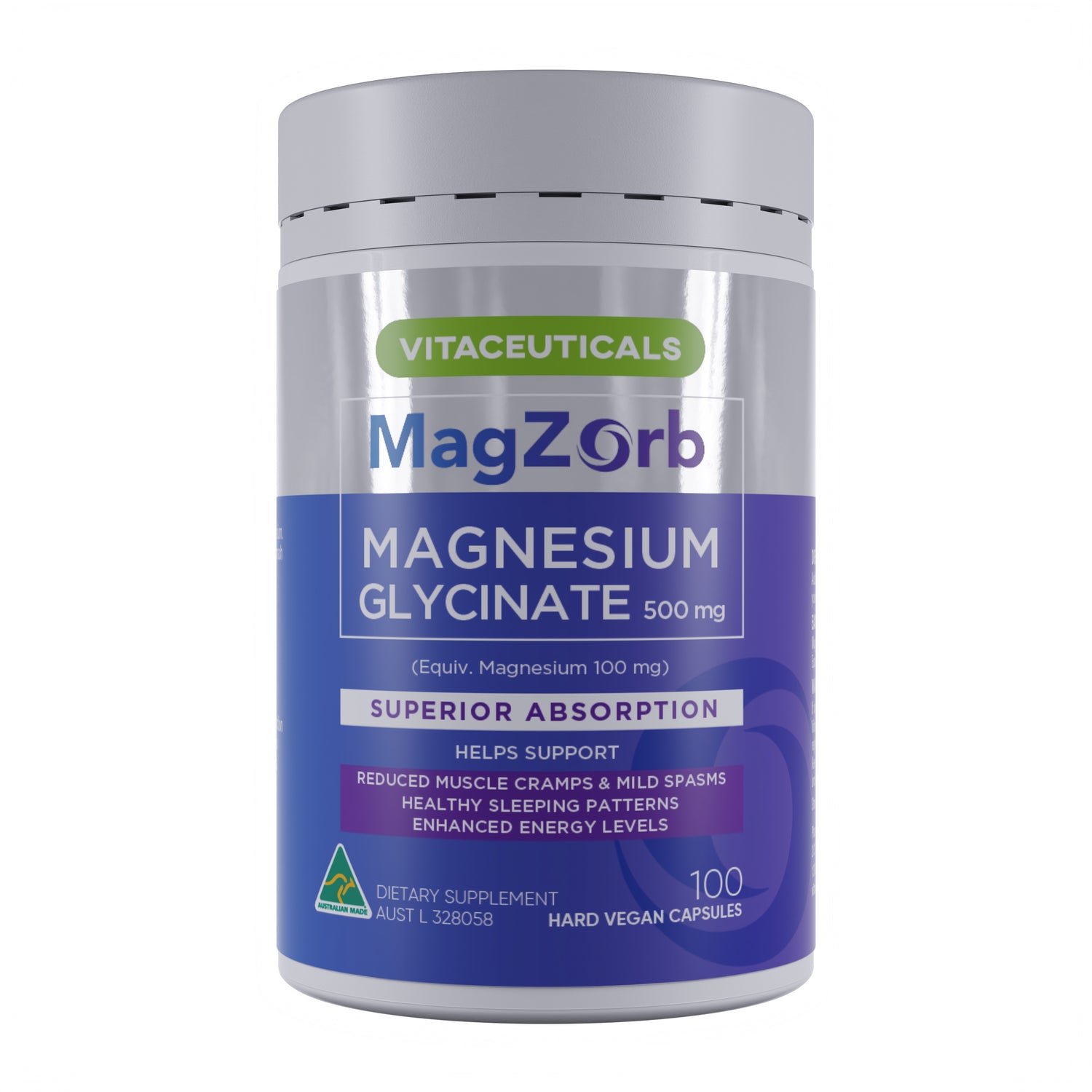MagZorb Magnesium Glycinate – supplement bottle – front view | Vitaceuticals