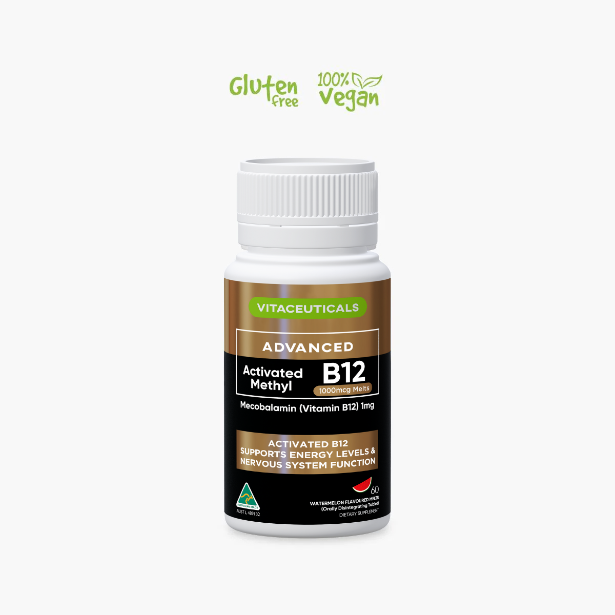 Vitaceuticals Advanced Activated Methyl B12 supplement bottle on a white background