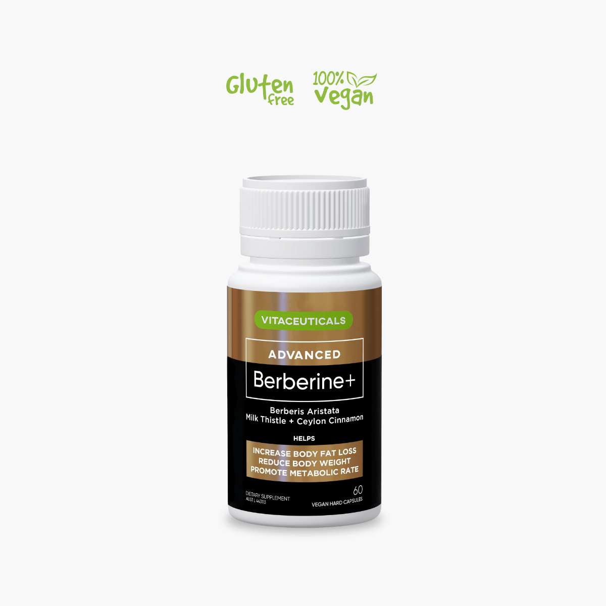 Vitaceuticals Berberine+ supplement bottle on a white background