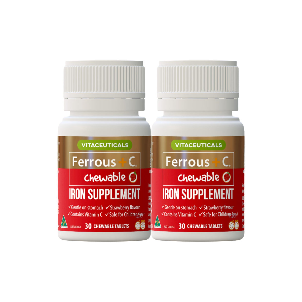 Ferrous + C Chewable Supplement – 2-pack bundle – front view | Vitaceuticals