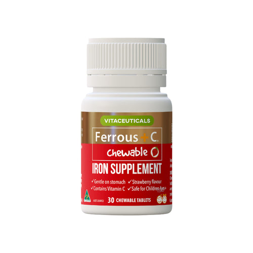 Ferrous + C Chewable Supplement – supplement bottle – front view | Vitaceuticals