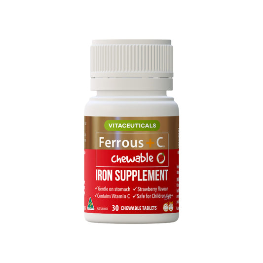 Ferrous + C Chewable Supplement – supplement bottle – front view | Vitaceuticals