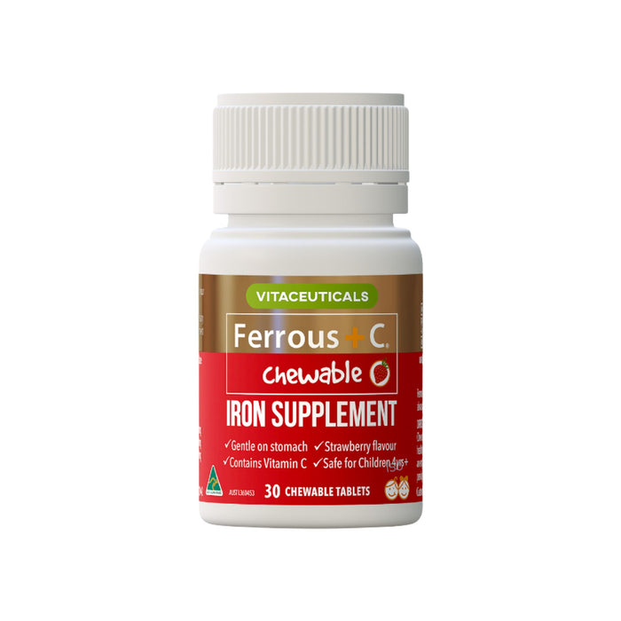 Ferrous + C Chewable Supplement – supplement bottle – front view | Vitaceuticals