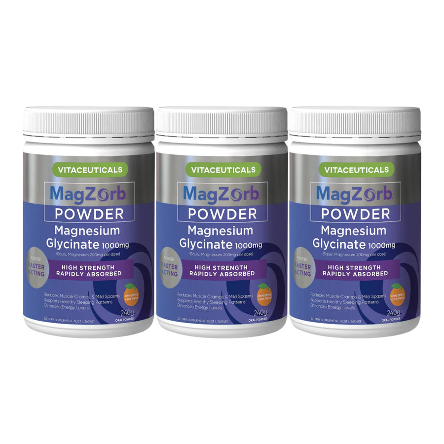 Vitaceuticals MagZorb Magnesium Glycinate Powder 3 Pack – High-Strength Magnesium Supplement